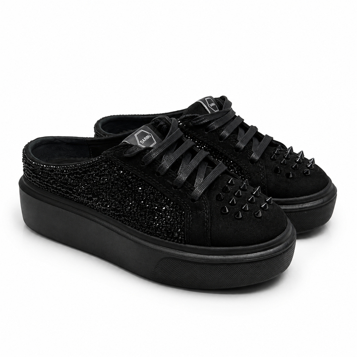 Mule Sneakers, Saboți, Piele, Black Eclipse