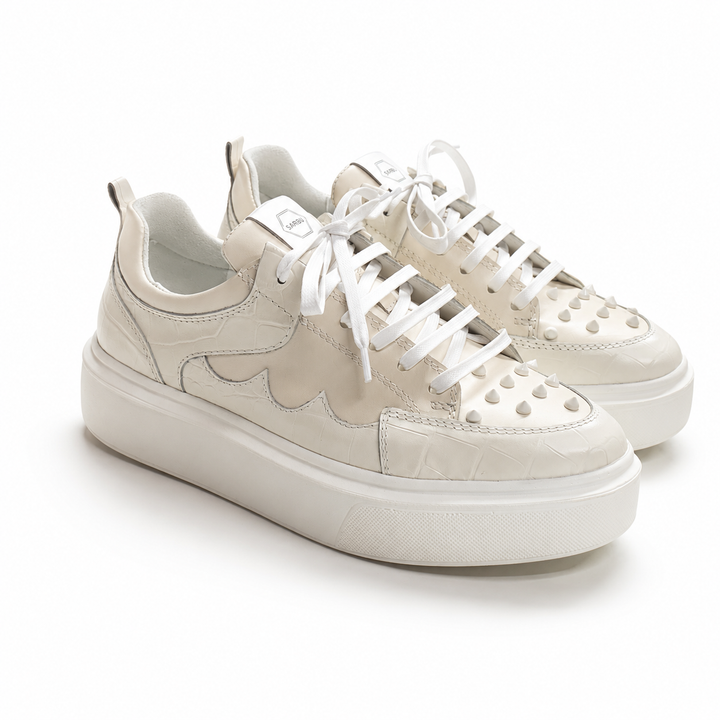 Sneakers Low-Top, Piele, Cream Croco
