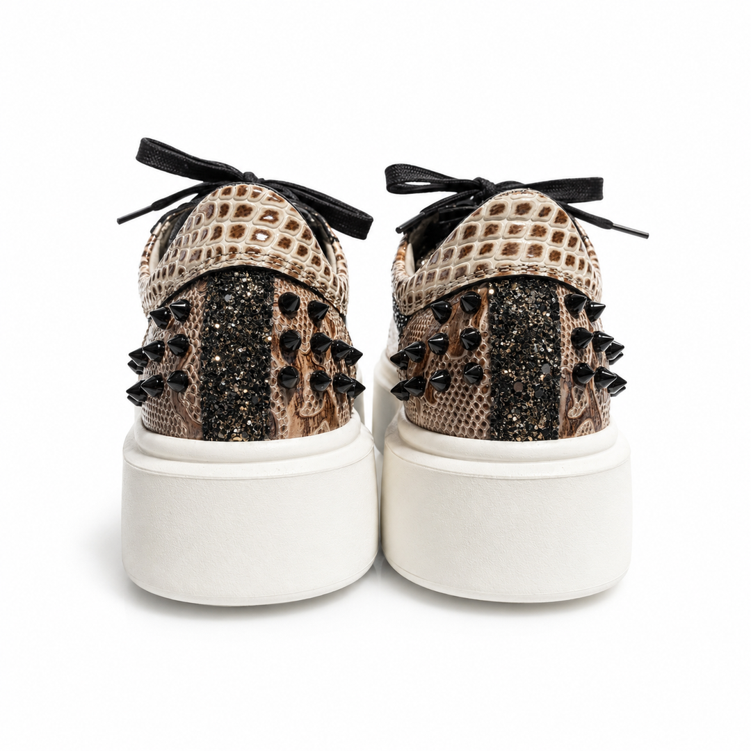 Sneakers Low-Top, Piele, Snake Cognac Glitter