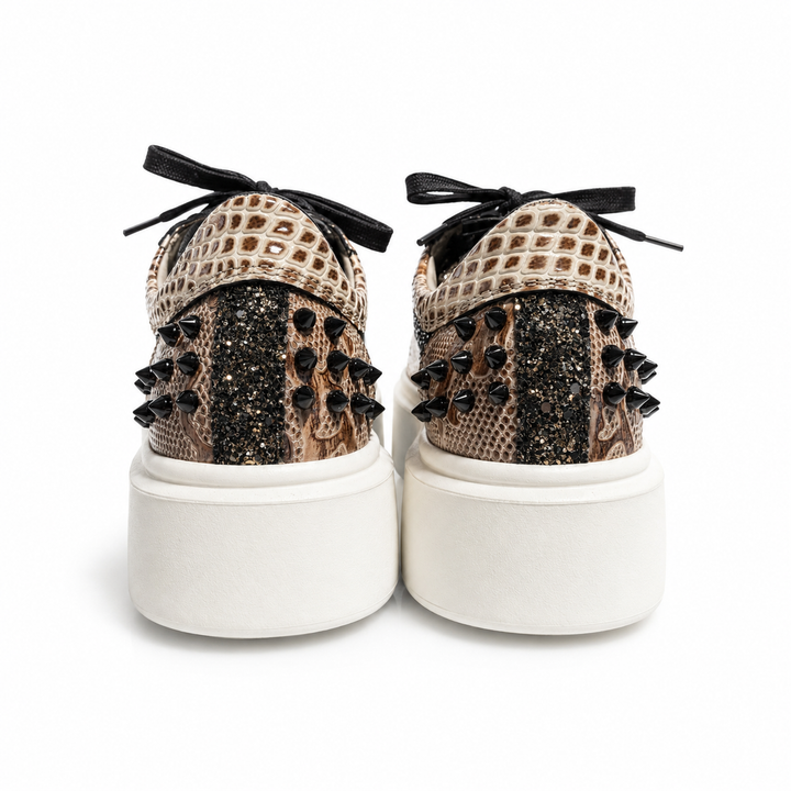 Sneakers Low-Top, Piele, Snake Cognac Glitter