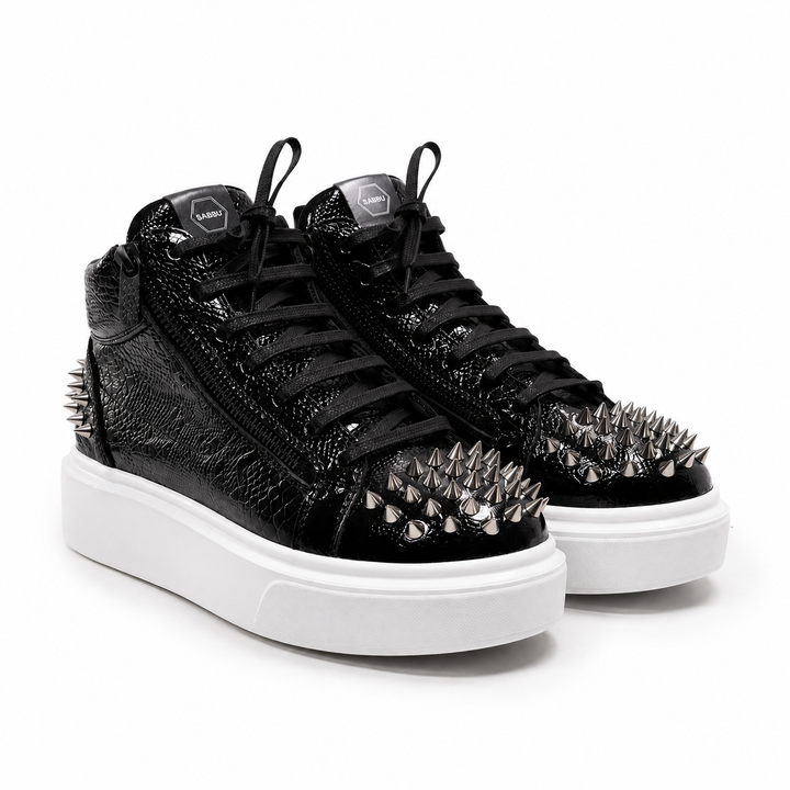 Sneakers Hi-Top, Piele, Noir