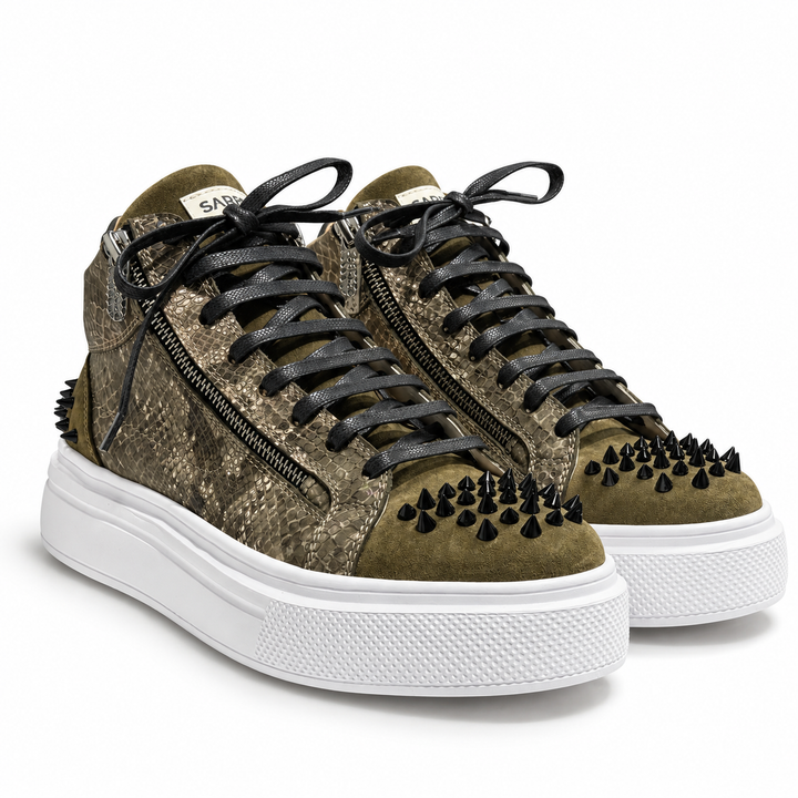 Sneakers Hi-Top, Piele, Olive Python