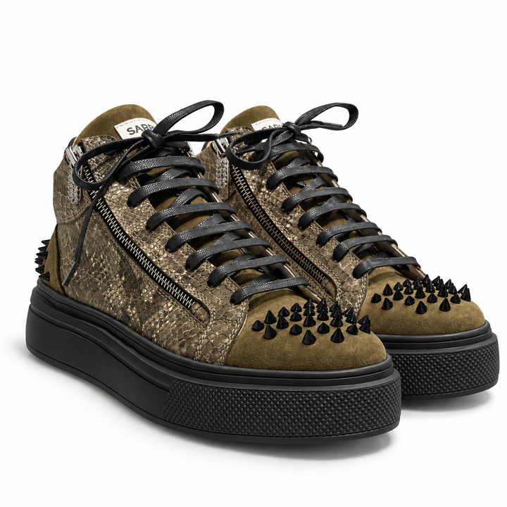 Sneakers Hi-Top, Piele, Olive Python
