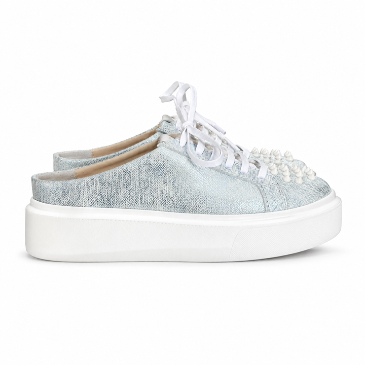 Mule Sneakers, Saboți, Piele, Ice Silver Studs