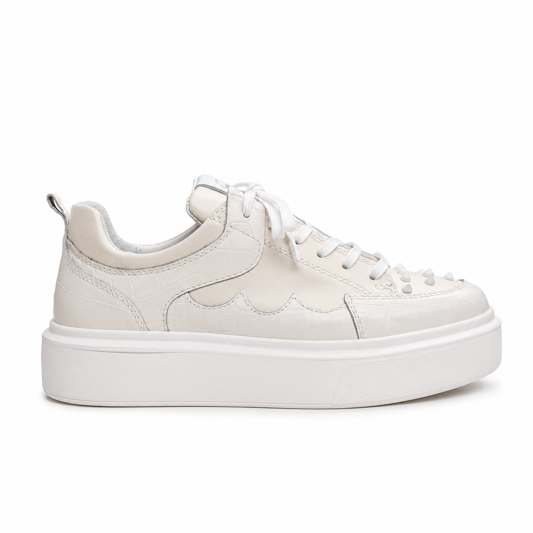 Sneakers Low-Top, Piele, Cream Croco