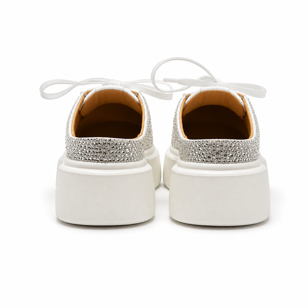 Mule Sneakers, Saboți, Piele, Cristale, Crystal Spike White