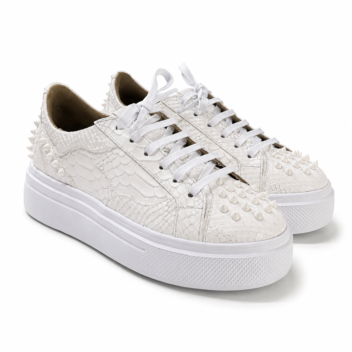 Sneakers Low-Top, Piele, Ivory Python Spike