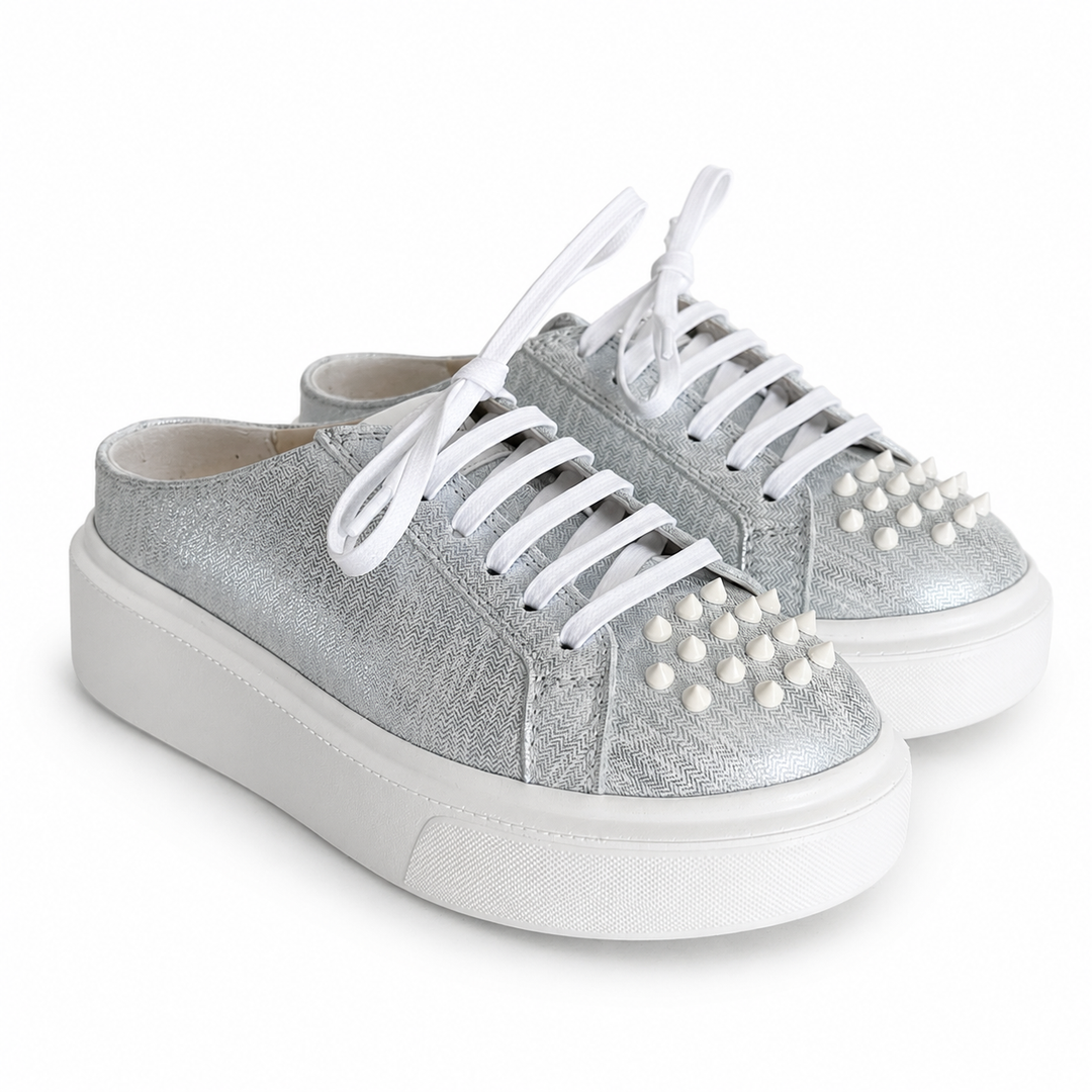 Mule Sneakers, Saboți, Piele, Ice Silver Studs