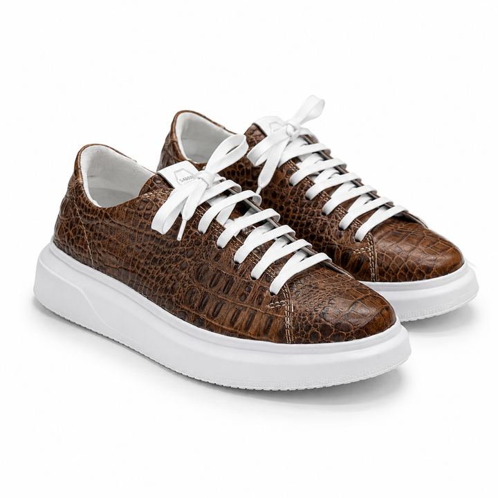 Sneakers Low-Top, Piele, Tobacco Croco