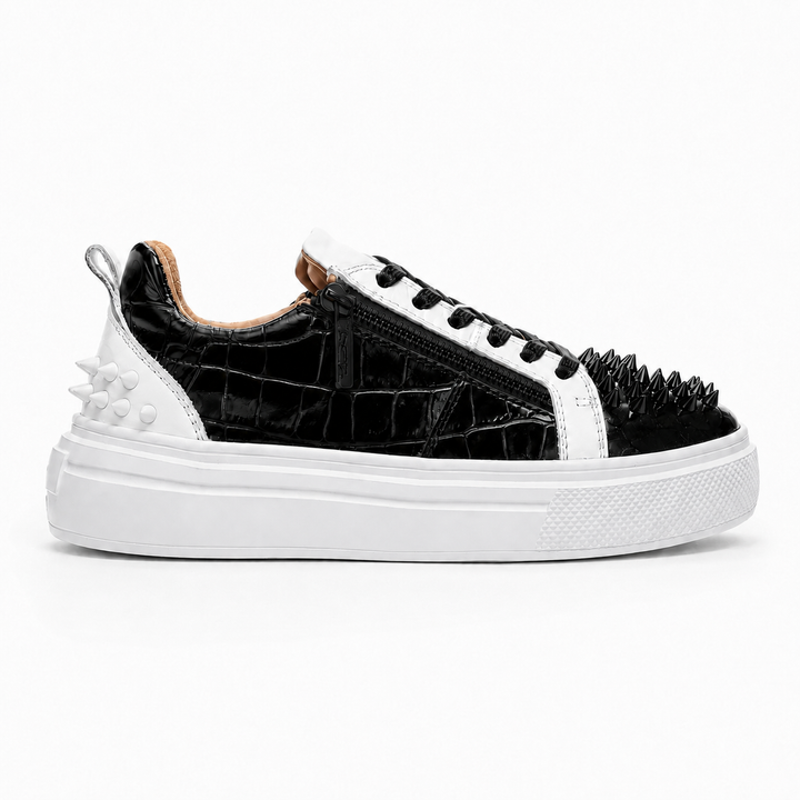 Sneakers Low-Top, Piele, Black Croco