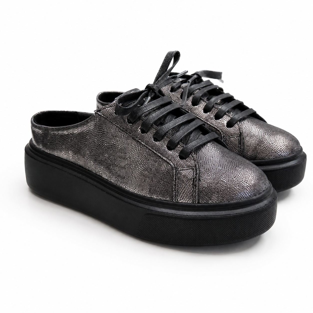 Mule Sneakers, Saboți, Piele, Graphite Steel