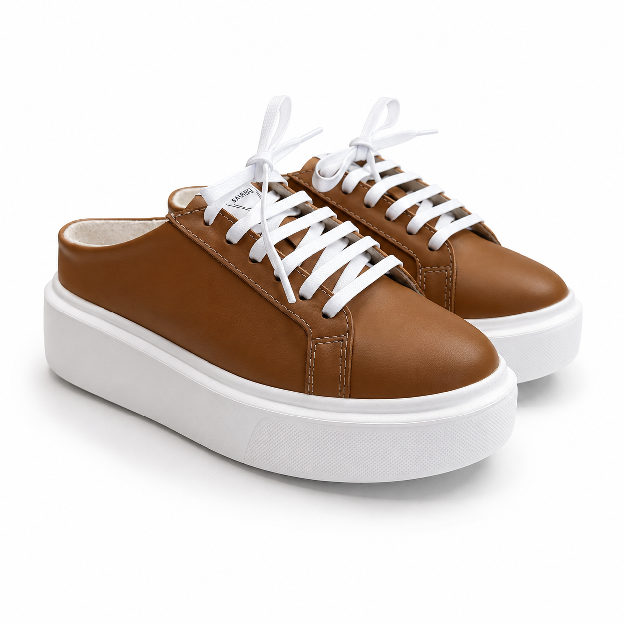 Mule Sneakers, Saboți, Piele, Cognac
