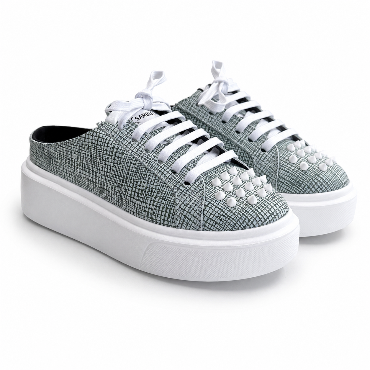 Mule Sneakers, Saboți, Piele, Sage Lizard