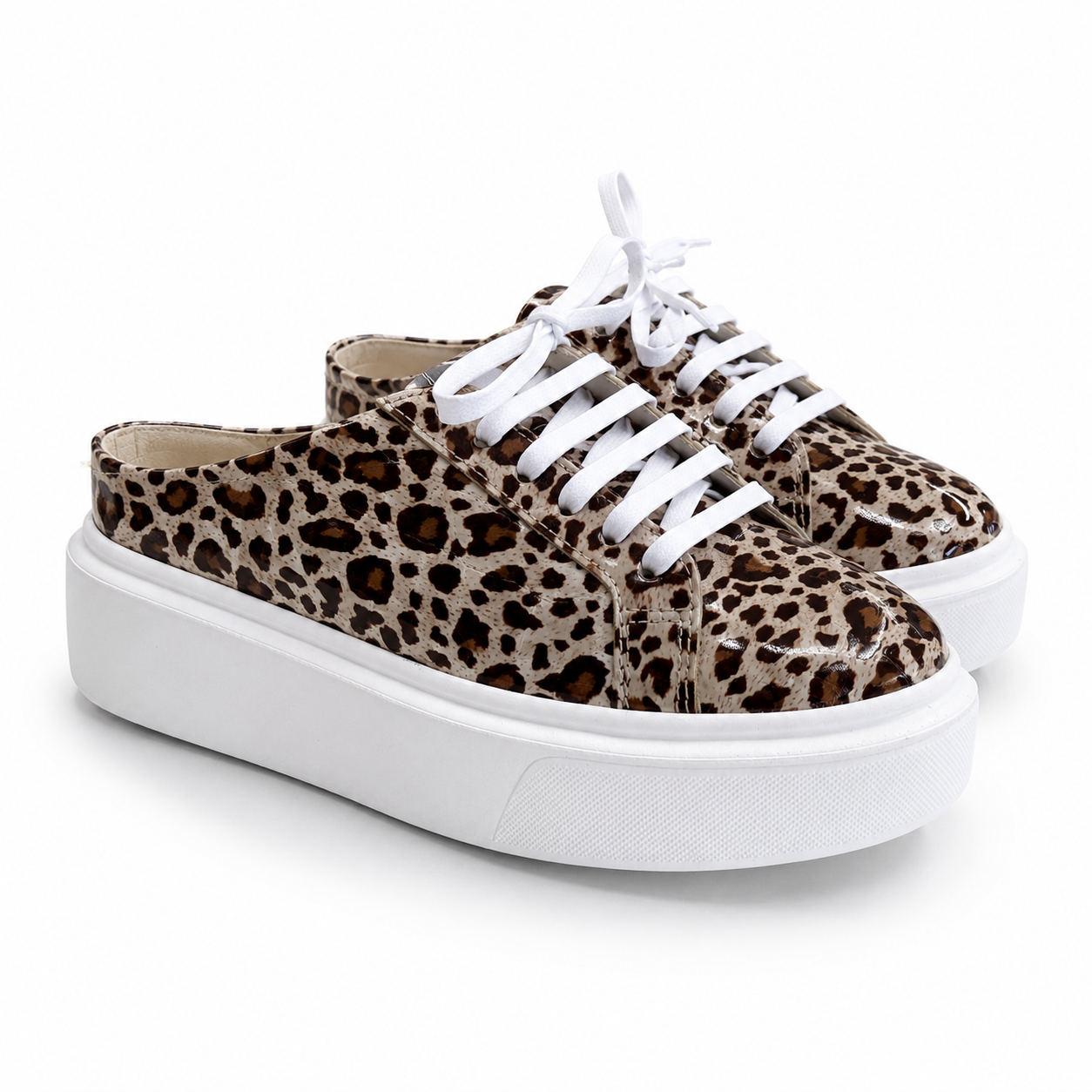 Mule Sneakers, Saboți, Piele, Leopard Ivory