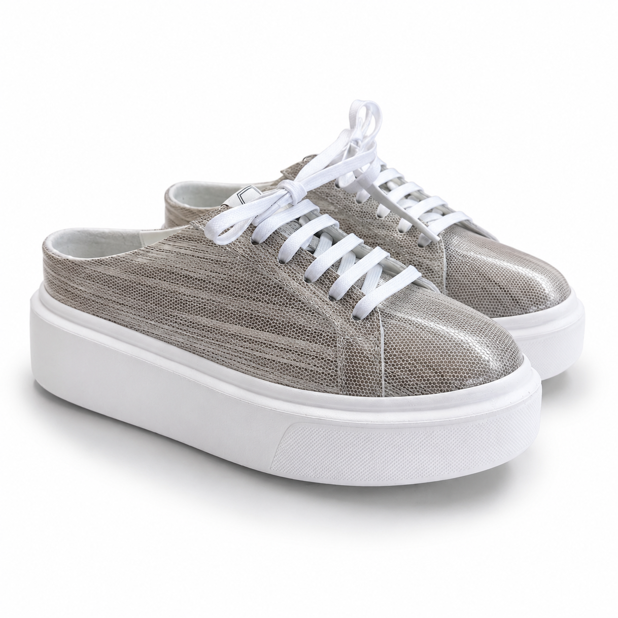 Mule Sneakers, Saboți, Piele, Pearl Lizard