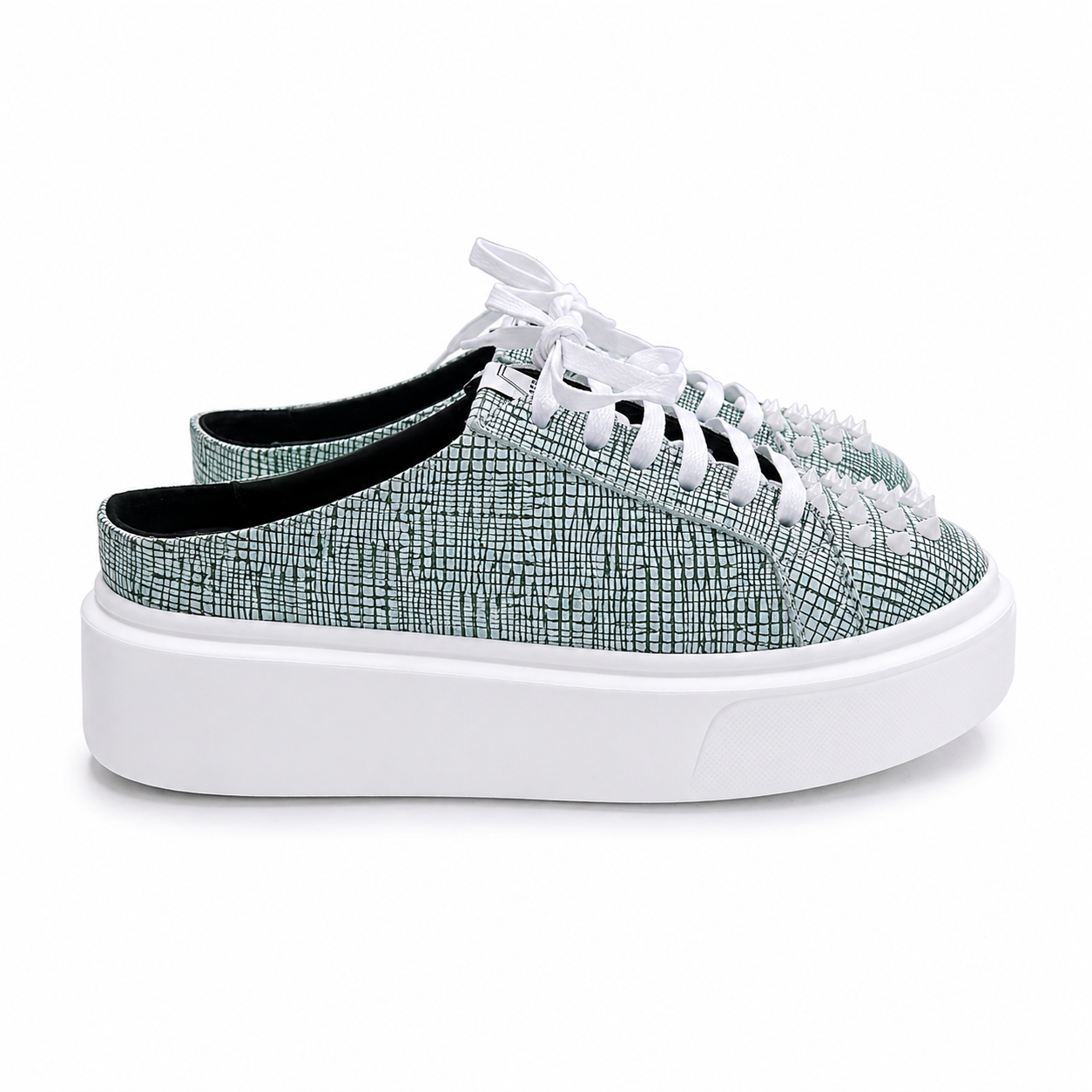 Mule Sneakers, Saboți, Piele, Sage Lizard