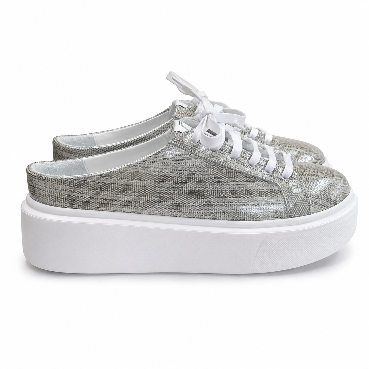 Mule Sneakers, Saboți, Piele, Pearl Lizard