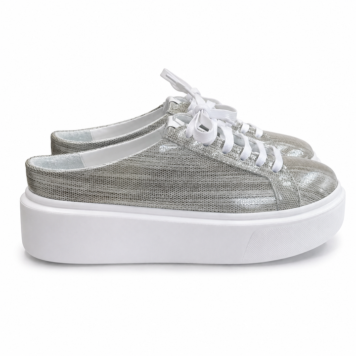 Mule Sneakers, Saboți, Piele, Pearl Lizard