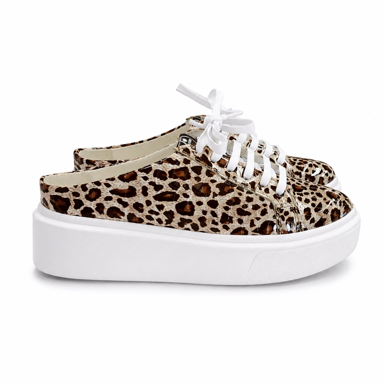 Mule Sneakers, Saboți, Piele, Leopard Ivory