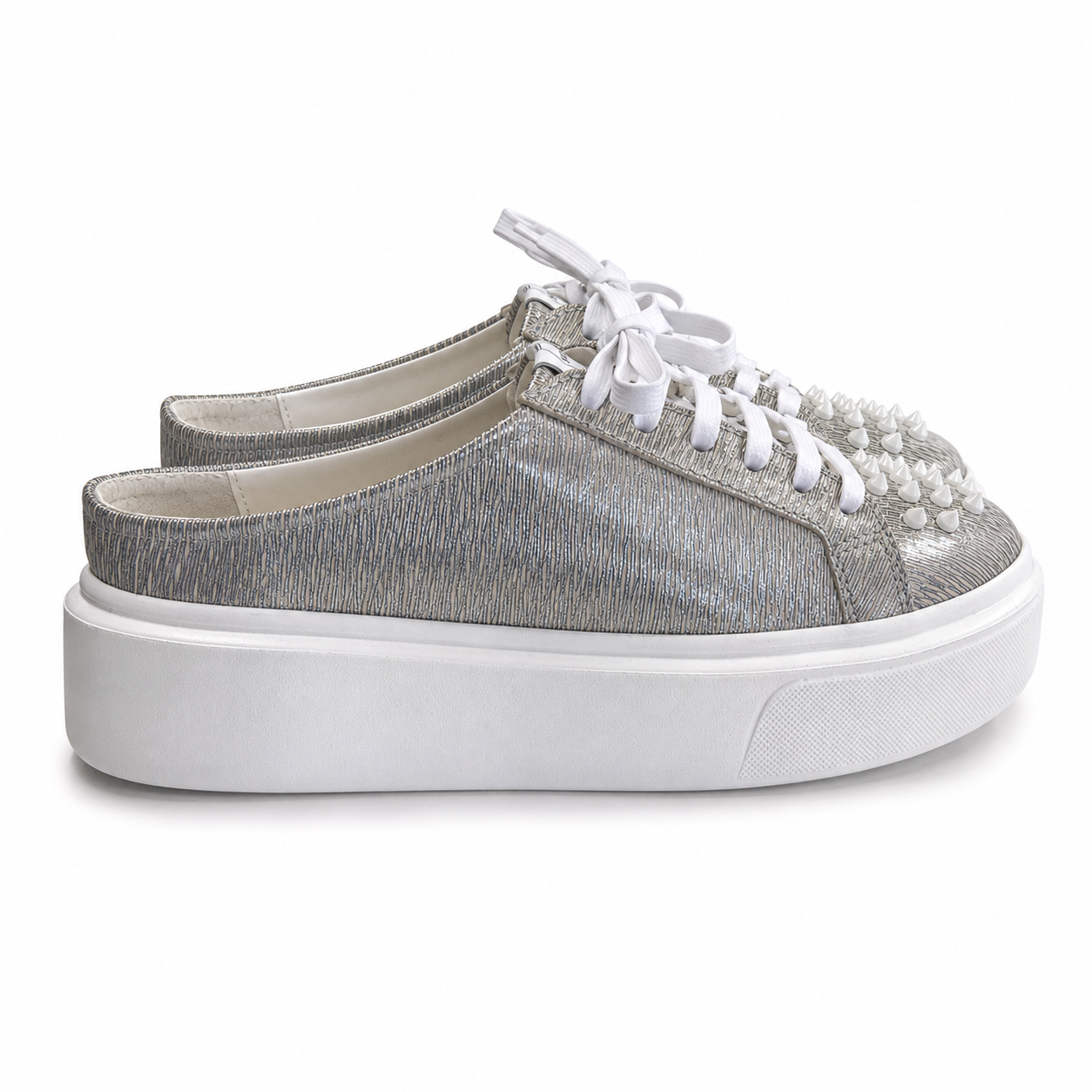 Mule Sneakers, Saboți, Piele, Silver Mist