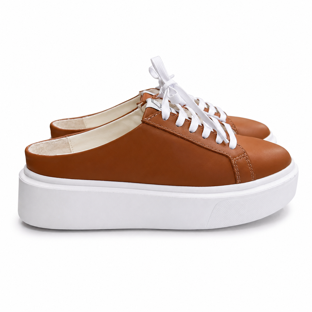 Mule Sneakers, Saboți, Piele, Cognac