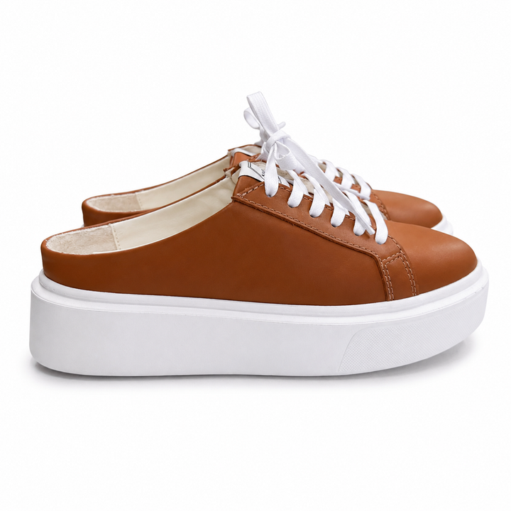 Mule Sneakers, Saboți, Piele, Cognac