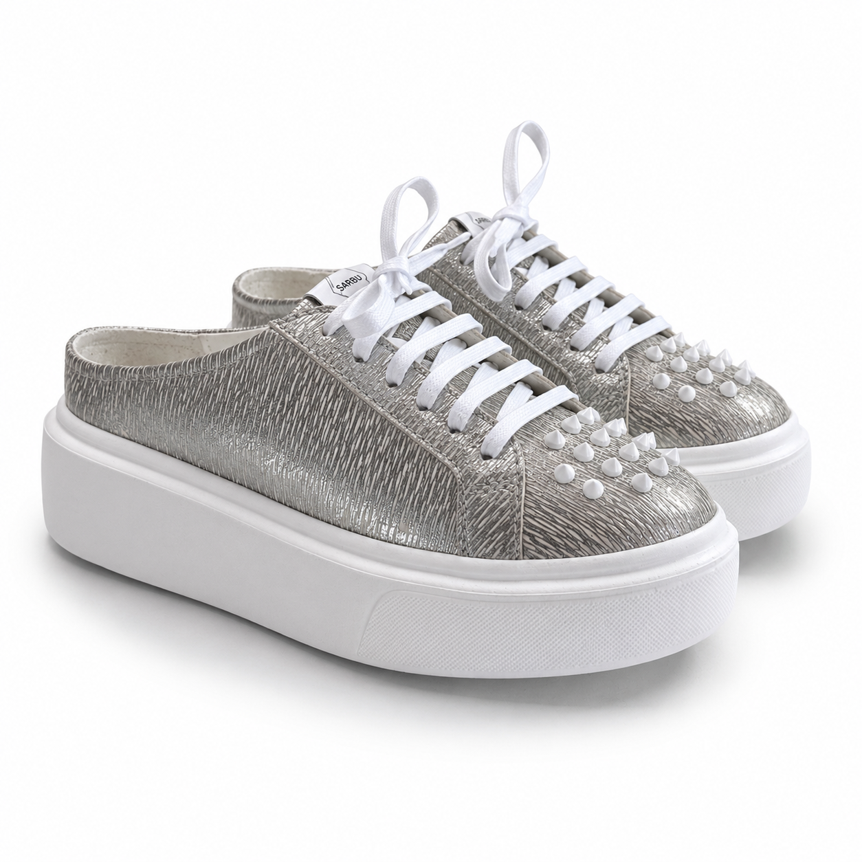 Mule Sneakers, Saboți, Piele, Silver Mist