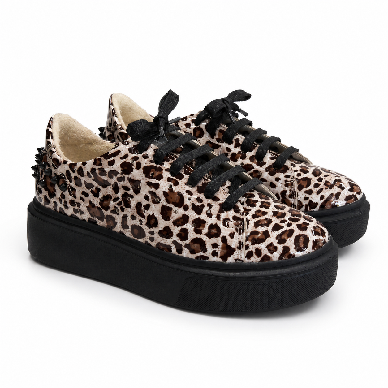 Sneakers Low-Top, Piele, Noir Leopard