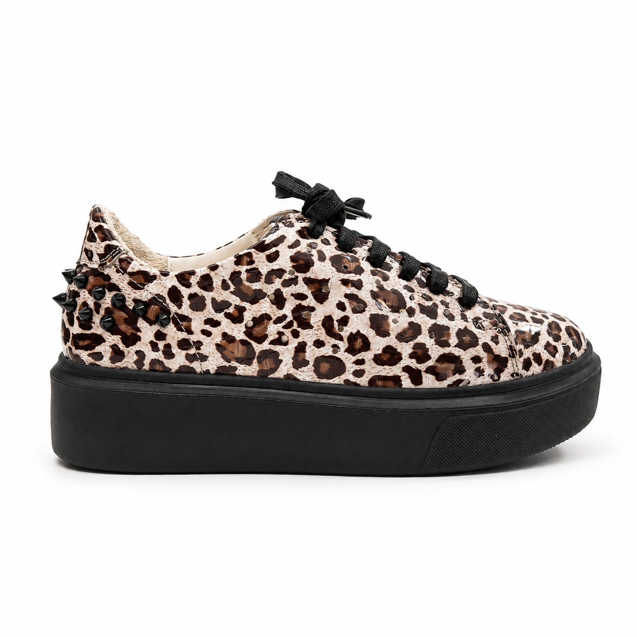Sneakers Low-Top, Piele, Noir Leopard