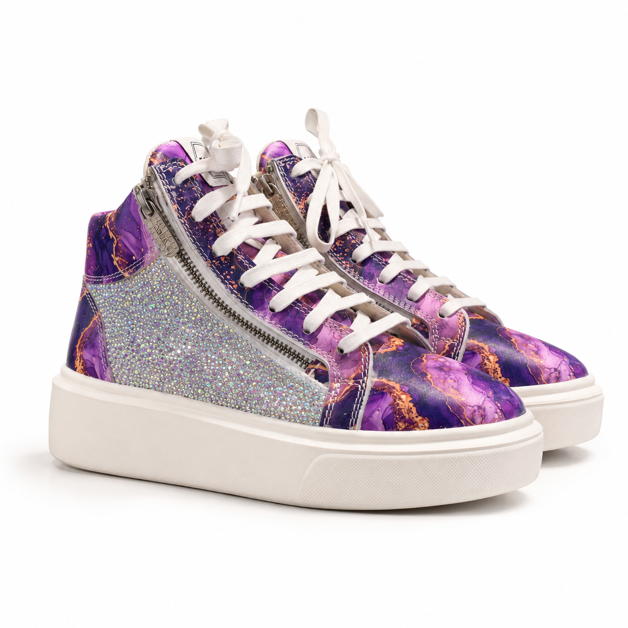 Sneakers Hi-Top, Piele, Cristale, Amethyst Crystal