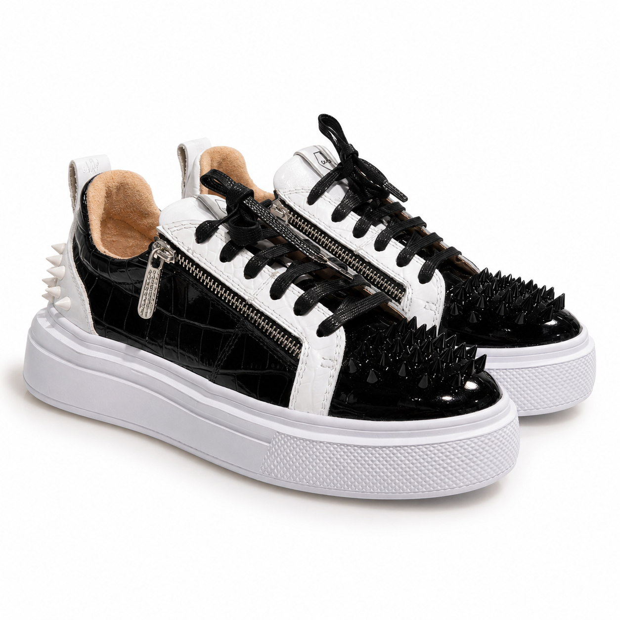 Sneakers Low-Top, Piele, Black Croco
