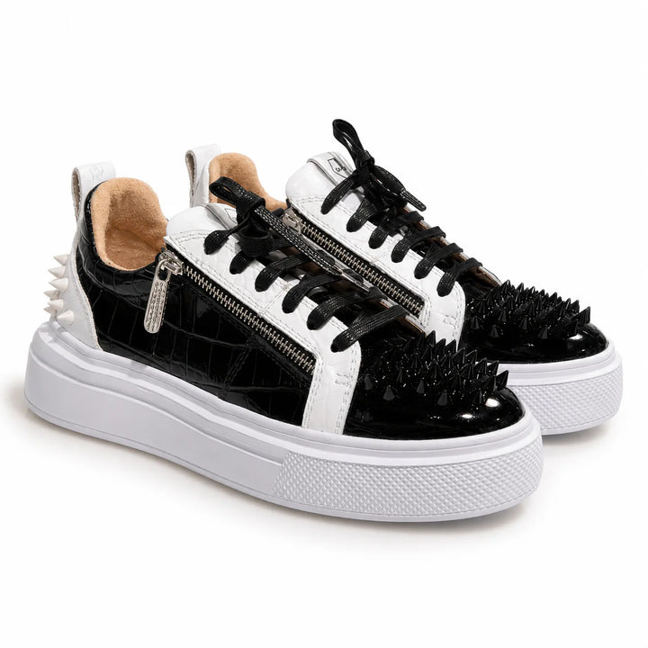 Sneakers Low-Top, Piele, Black Croco