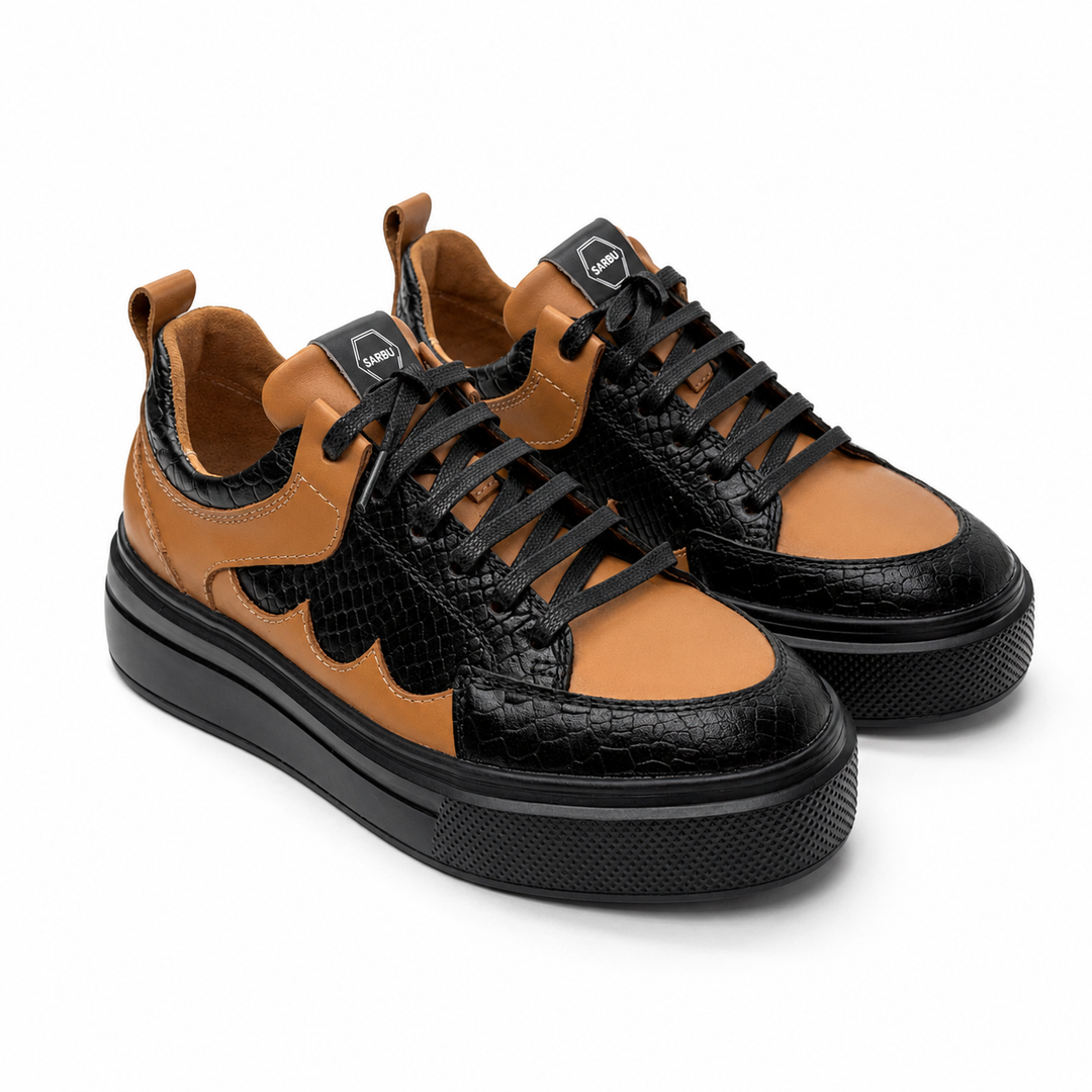 Sneakers Low-Top, Piele, Dessert Noir