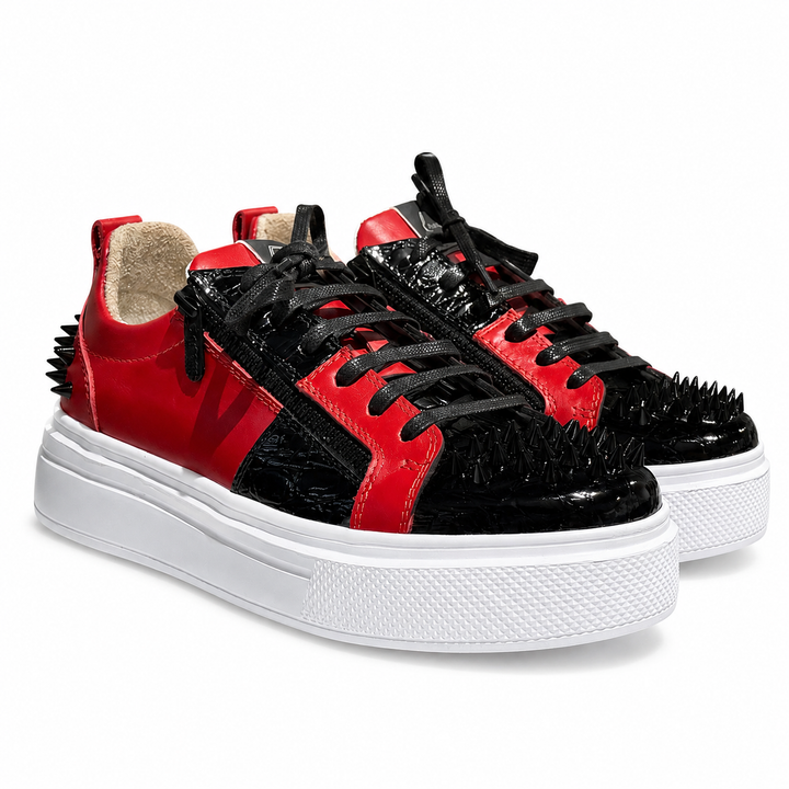 Sneakers Low-Top, Piele, Rosso Nero V2