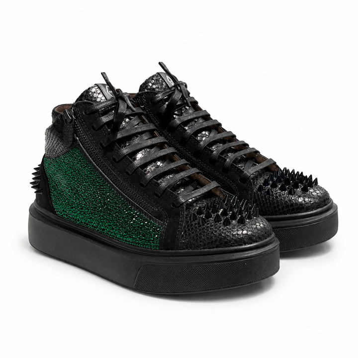 Sneakers Hi-Top, Piele, Emerald Noir