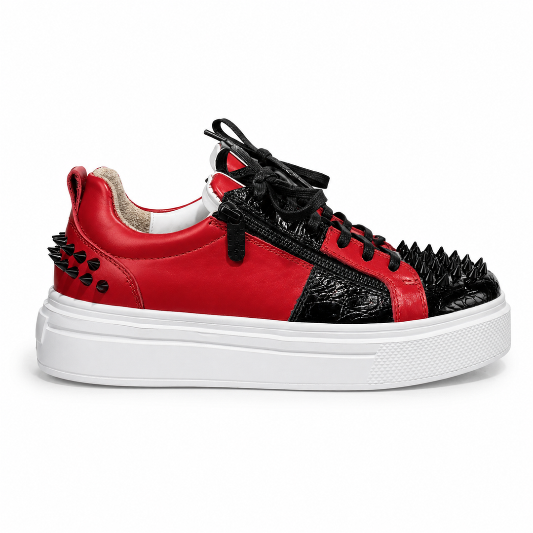 Sneakers Low-Top, Piele, Rosso Nero V2