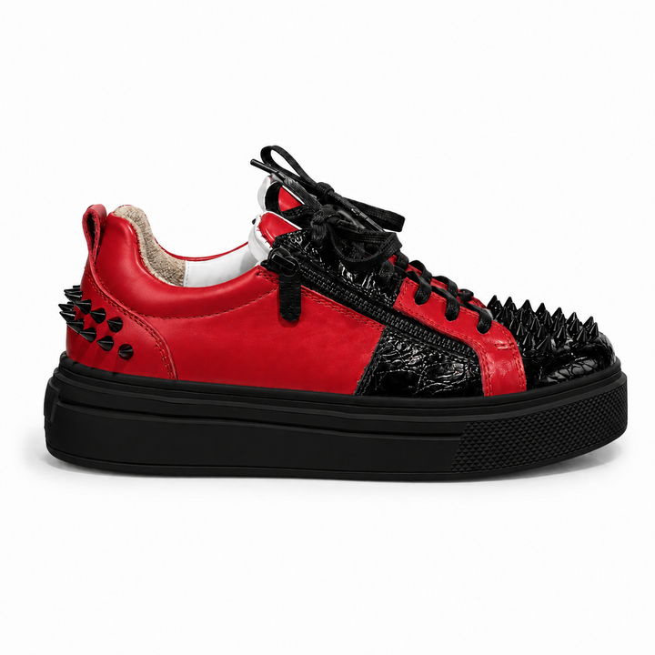 Sneakers Low-Top, Piele, Rosso Nero V2