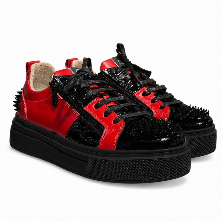 Sneakers Low-Top, Piele, Rosso Nero V2