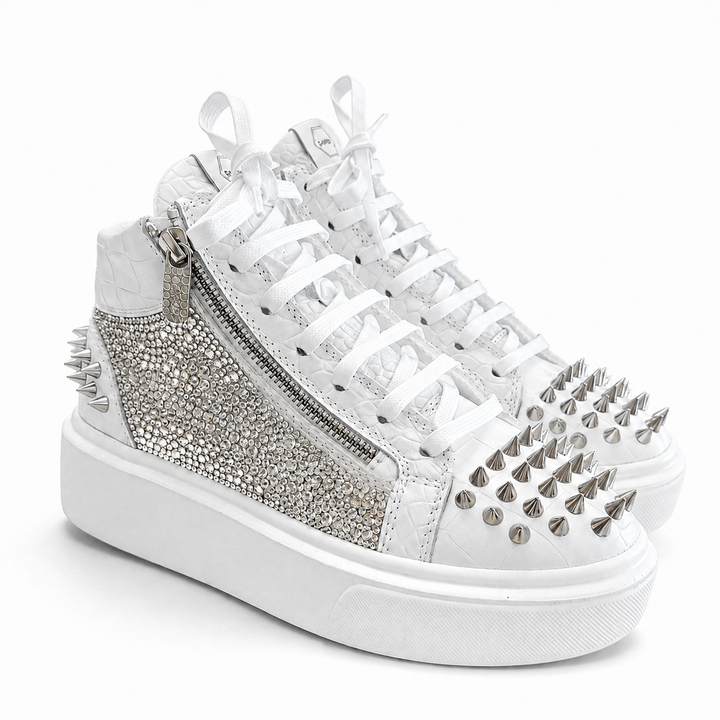 Sneakers Hi-Top, Piele, Cristale, Silver Crystal