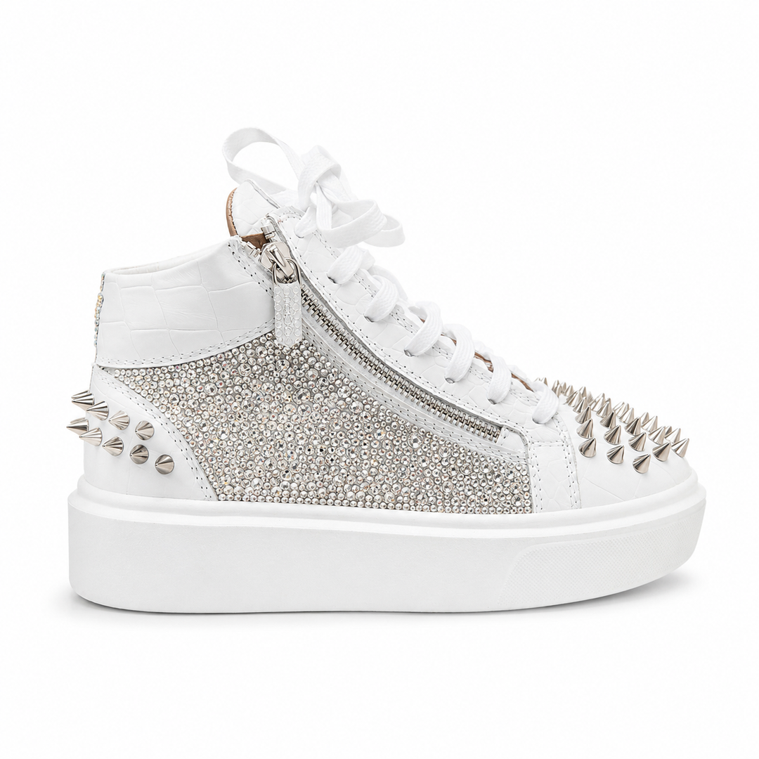 Sneakers Hi-Top, Piele, Cristale, Silver Crystal
