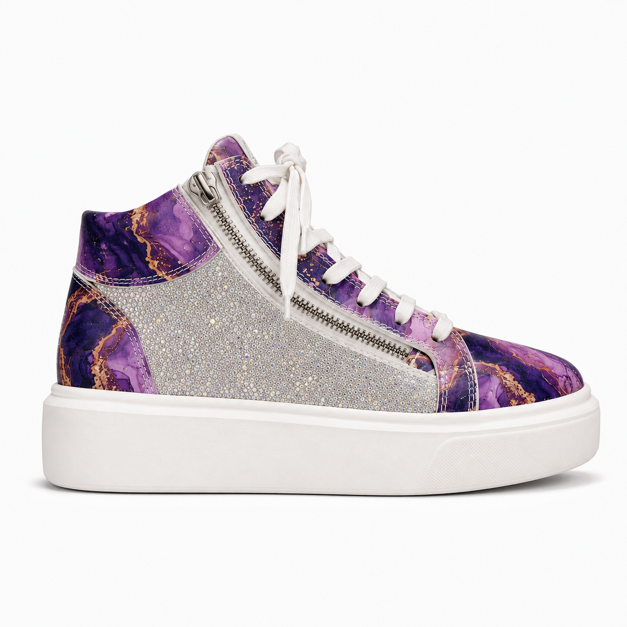 Sneakers Hi-Top, Piele, Cristale, Amethyst Crystal