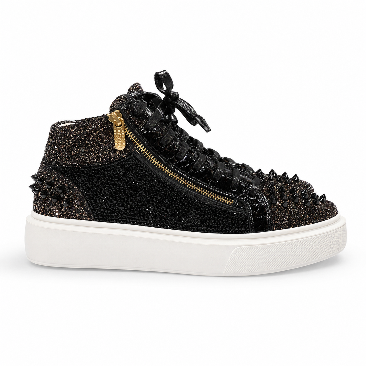 Sneakers Hi-Top, Piele, Cristale, Noir Obsidian Crystal