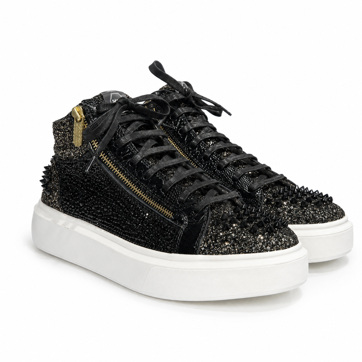 Sneakers Hi-Top, Piele, Cristale, Noir Obsidian Crystal