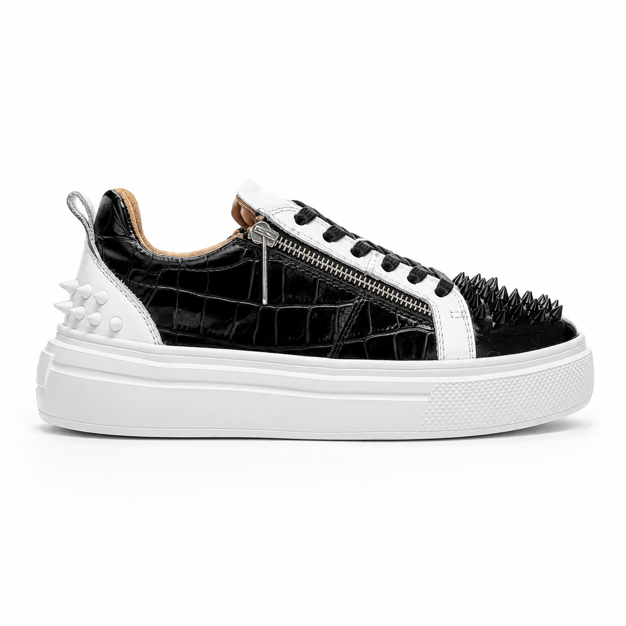 Sneakers Low-Top, Piele, Black Croco