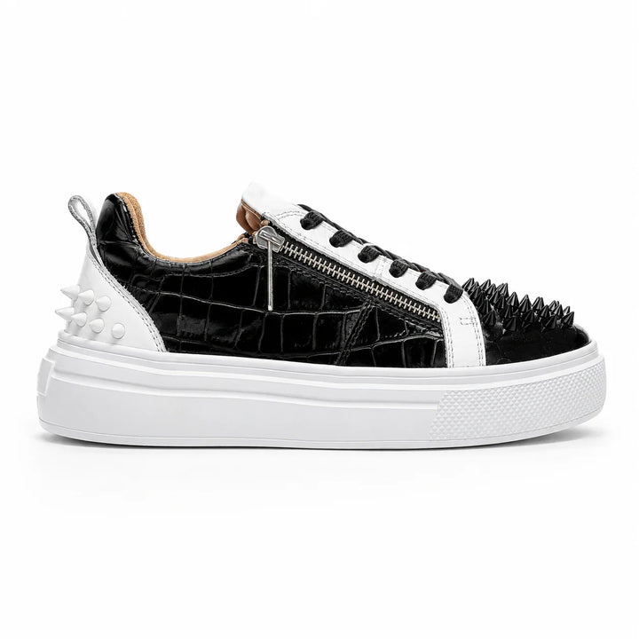 Sneakers Low-Top, Piele, Black Croco