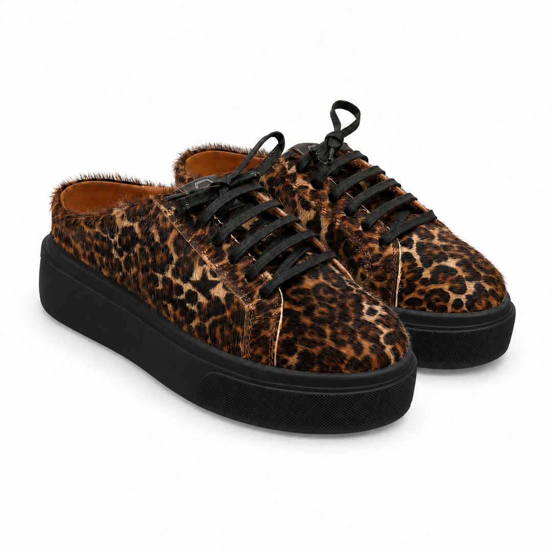 Mule Sneakers, Saboti, Piele, Wild Leopard