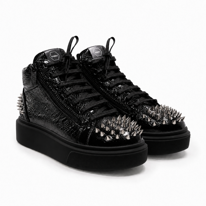 Sneakers Hi-Top, Piele, Noir