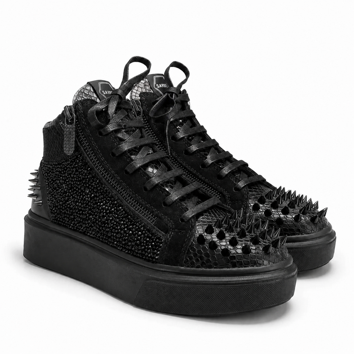 Sneakers Hi-Top, Piele, Cristale, Dark Shine