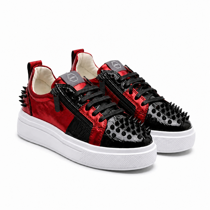 Sneakers Low-Top, Piele, Rosso Nero