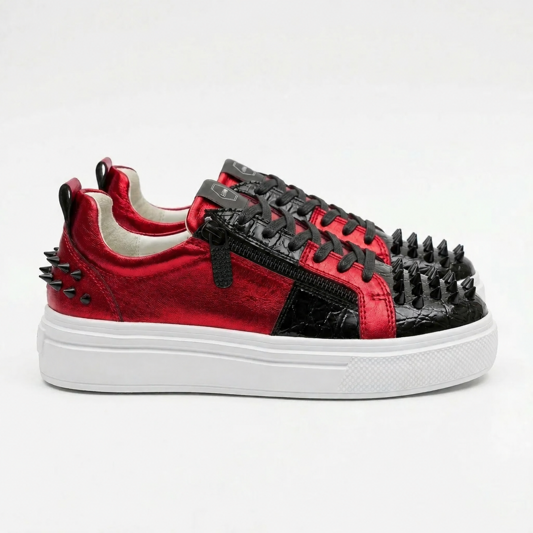 Sneakers Low-Top, Piele, Rosso Nero